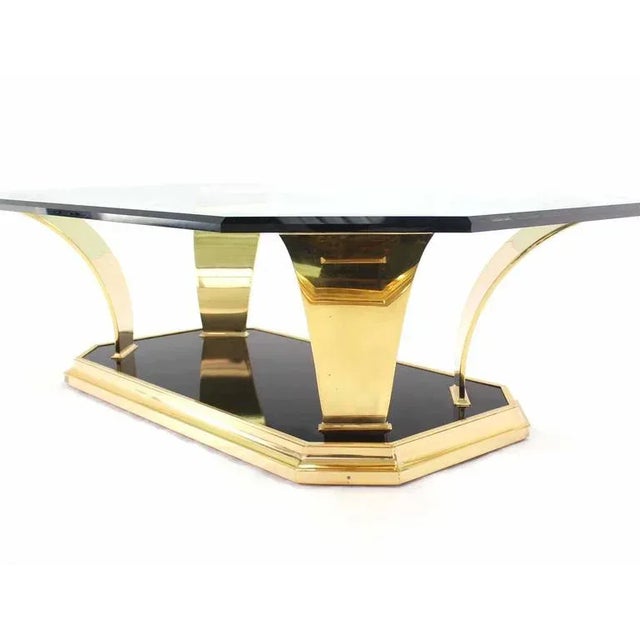 Mid Century Modern Brass Leaf Motif Base & Glass Top Rectangular Coffee Table For Sale - Image 4 of 10