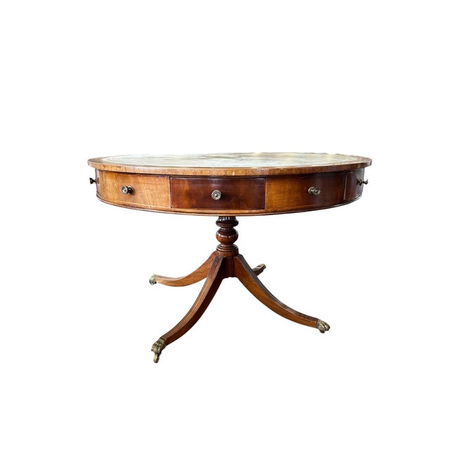 English Georgian Revival Mahogany 48.25" Drum Table With Green Tooled Leather Top, Circa 1900 For Sale - Image 14 of 18