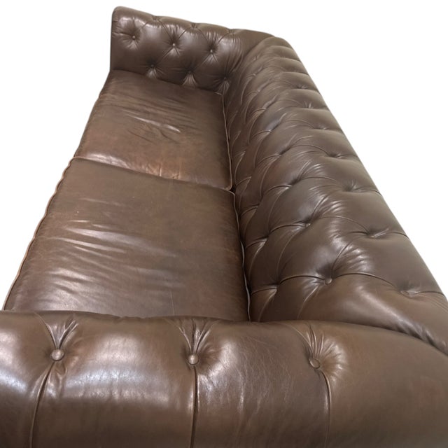 Traditional Chesterfield Leather Grand Sofa Crafted by Pottery Barn. For Sale - Image 3 of 6