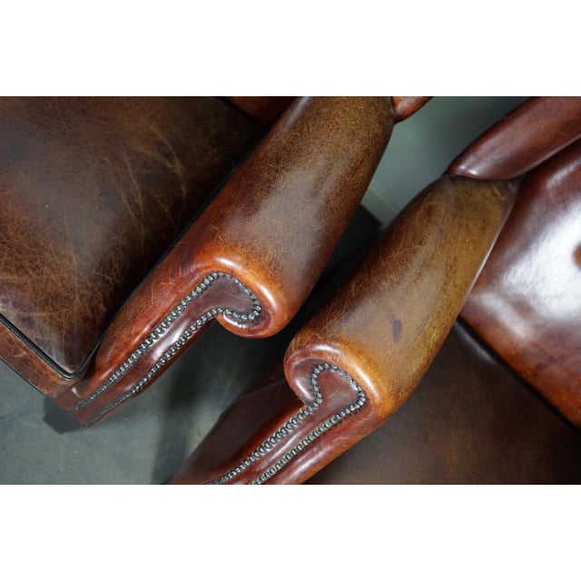 Animal Skin Vintage Dutch Cognac Leather Club Chairs, the Netherlands, Set of 2 For Sale - Image 7 of 18