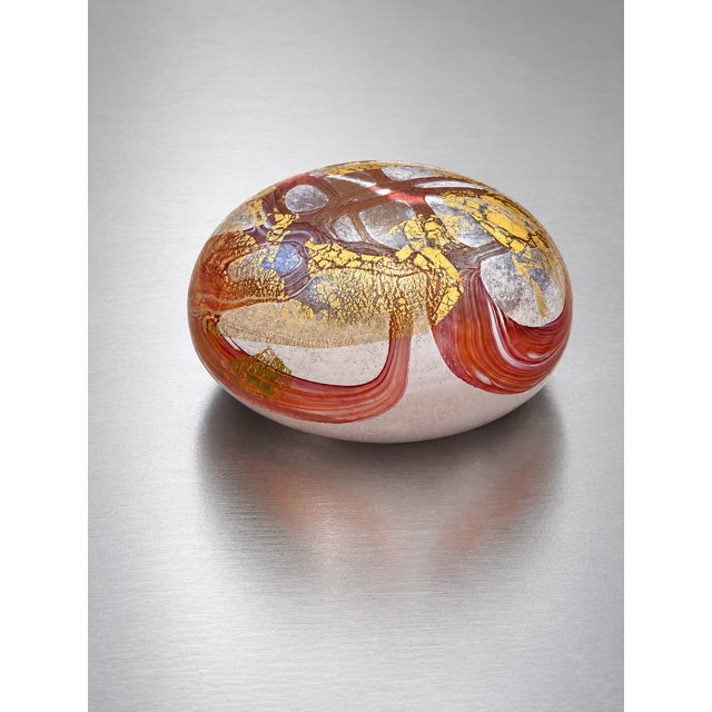 Vintage Isle of Wight Studio Glass Golden Peacock Art Glass Paperweight With Gold & Silver Leaf, England For Sale - Image 4 of 6
