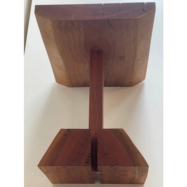 Brown Handcrafted Wooden Pedestal End or Side Table | 1980s Rustic For Sale - Image 8 of 10