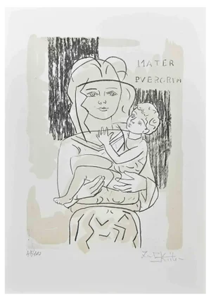 Ibrahim Kodra, Motherhood, 1980s, Lithograph