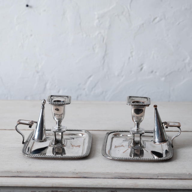 Metal Pair of Old Sheffield Plate Chambersticks, c.1820 For Sale - Image 7 of 16