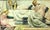 Original watercolor painting on paper by Advent Hunstone, British artist 1858-1927, "June - 1927" scene of three languid...