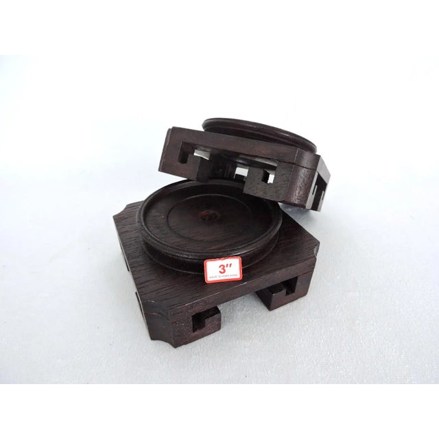 Vintage 1970's Ming Style Dark Brown Wood Lamp Bases or Vase Display Stands - a Pair For Sale - Image 4 of 6