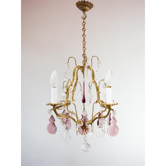 French Bronze Chandelier with Violet Crystals, 1970s For Sale - Image 11 of 11