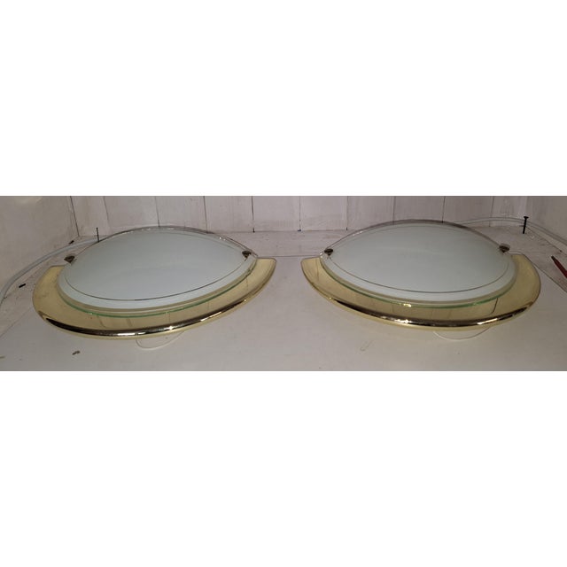 Vintage Wall Lamps with Brass Frames and Frosted Curved Glass Panes by Hufnagel Leuchten, 2000s, Set of 2 For Sale - Image 6 of 8