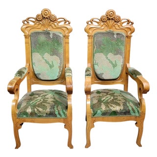 Art Nouveau Armchairs in the style of Alfonso Mucha, 1890s, Set of 2 For Sale