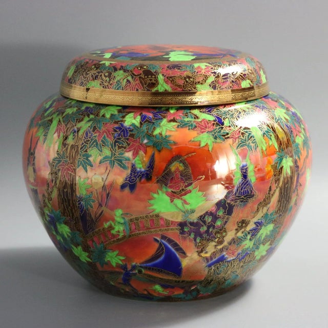 Art Deco Wedgwood Flame Fairyland Lustre 'Fairy Slide' Covered Vase For Sale - Image 3 of 12
