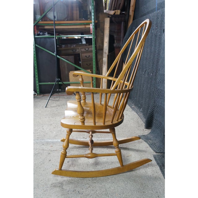 Vintage Nichols & Stone Oak Windsor Rocking Chair Hoop Back Colonial Rocker For Sale - Image 9 of 17