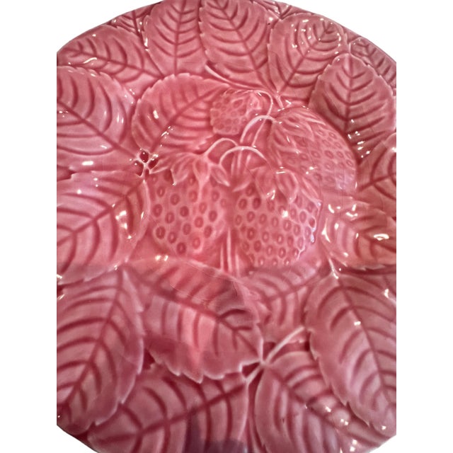 Rustic European Vintage Set Bordallo Pinheiro Majolica Rose-Pink Plates Each One With Different Fruit - 6 Plates For Sale - Image 3 of 11