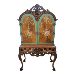 Antique American Adams Painted Berkey & Gay Silver Chest Cabinet on Stand For Sale