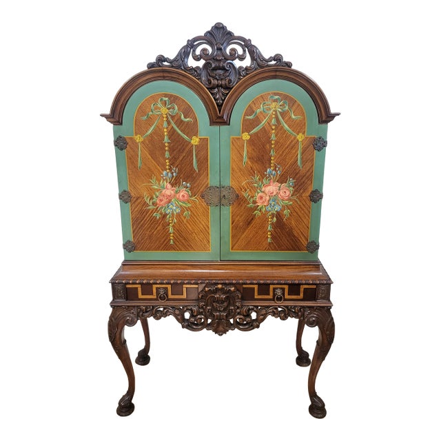 Antique American Adams Painted Berkey & Gay Silver Chest Cabinet on Stand For Sale