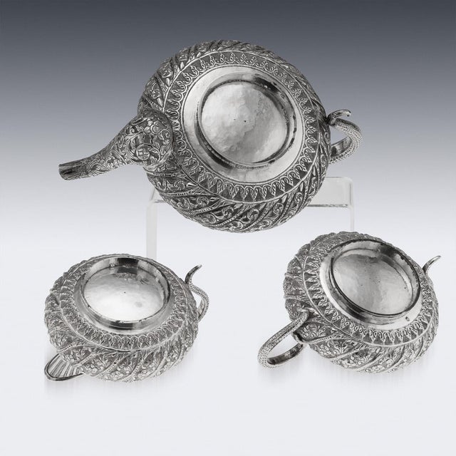 19th Century Antique Indian Kutch Silver Tea Service, Set of 3 For Sale - Image 6 of 18