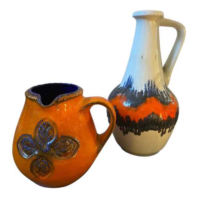 Two 1970s Mid-Century Modern Fat Lava Ceramic German Jugs For Sale