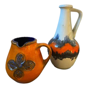 Two 1970s Mid-Century Modern Fat Lava Ceramic German Jugs