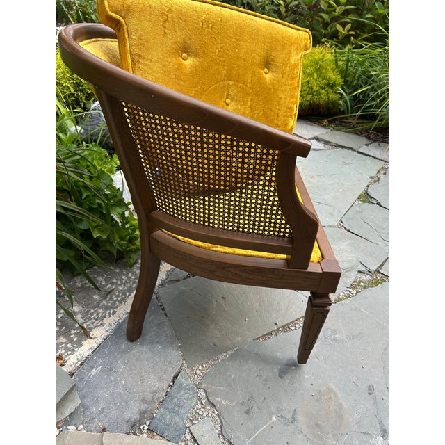 1960s Cane Tub Chair in Vibrant Marigold Slub Velvet - Rare Finished Seat Deck For Sale - Image 9 of 11