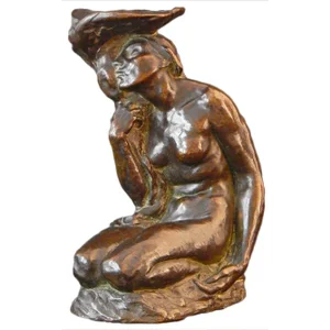 1904 Art Nouveau Figurative Nude with Lily Pad Bronze Sculpture
