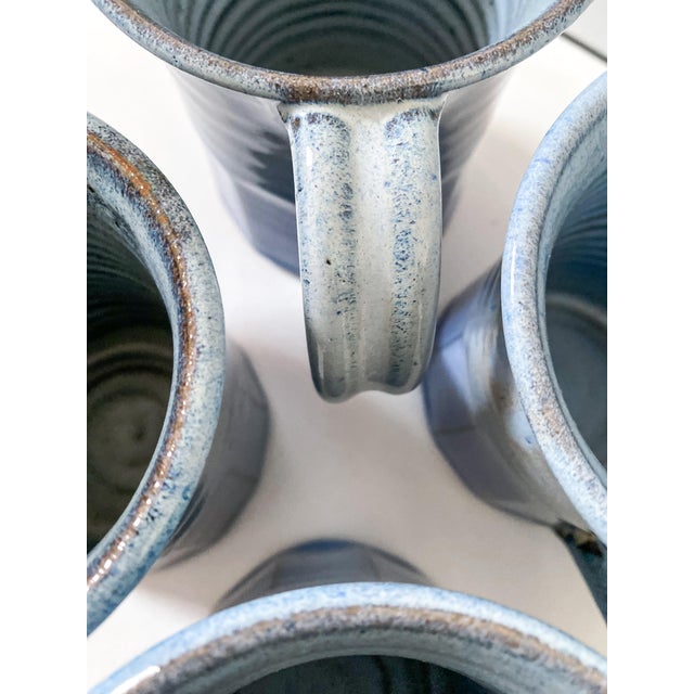 1987 Blue Handmade Studio Pottery Shodai-Yaki Style Pint Mugs- Set of 4 For Sale - Image 6 of 10