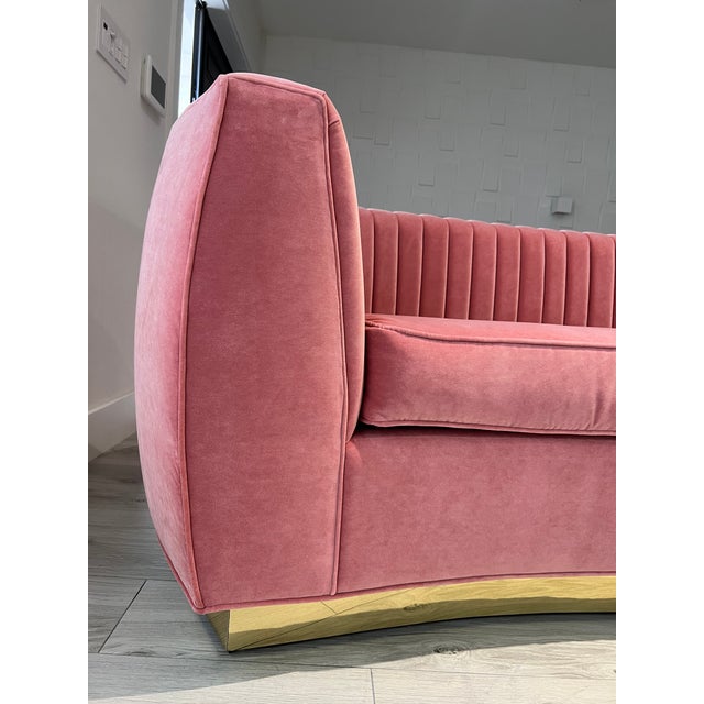 2010s Contemporary ModShop Custom Coral Velvet Curved Sofa For Sale - Image 5 of 7