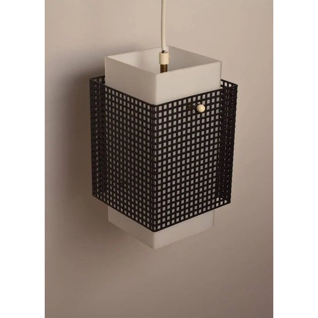 Grid Motif Squared Black and White Pendant Chandelier For Sale - Image 4 of 8