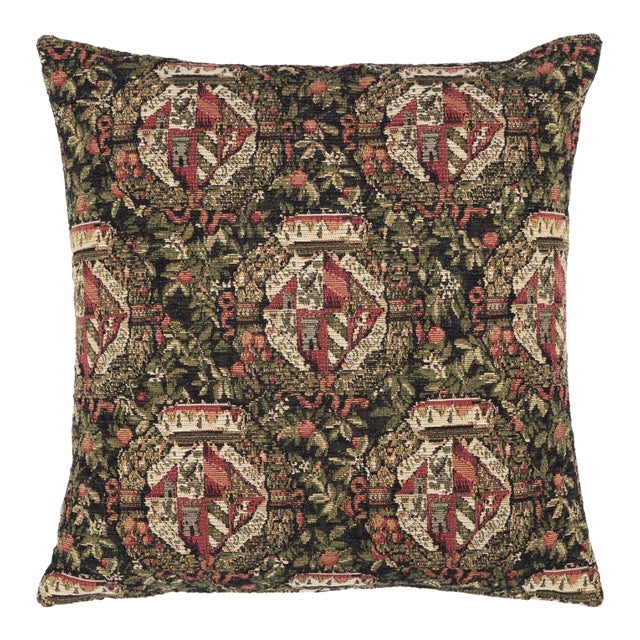 Mille-Fleurs Armorials Tapestry Cushion With Feather Filler - 46x46cm (18"x18") For Sale