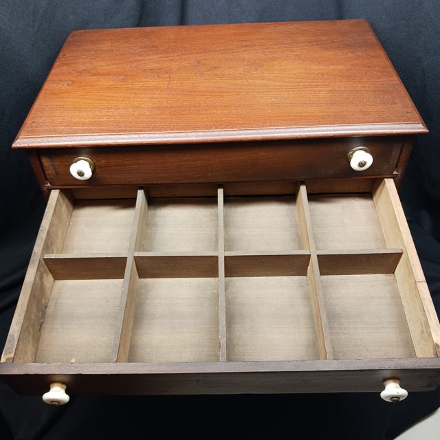 Late 20th Century 3-Drawer Table Top Spool Cabinet With Porcelain Knobs For Sale - Image 12 of 16