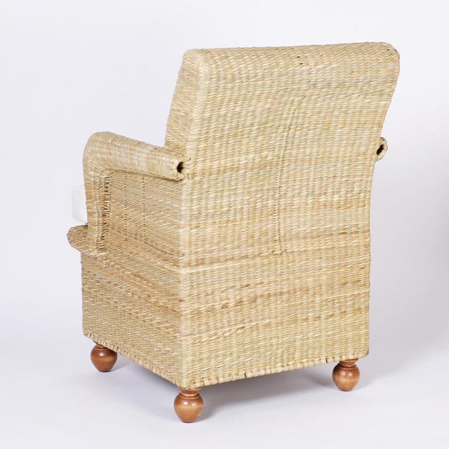 Mid-Century Modern British Colonial Style Wicker Armchairs For Sale - Image 3 of 9