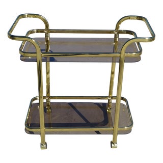 Rolling Serving Cart in Gilded Metal and Glass, 1980s For Sale