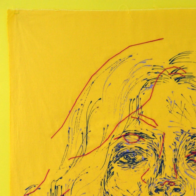 New technique from the artist emulsion + cotton sewn on cotton paper Based on a single image of Kate Moss