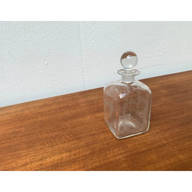 Vintage Danish Glass Bottle With Engraving For Sale - Image 4 of 18