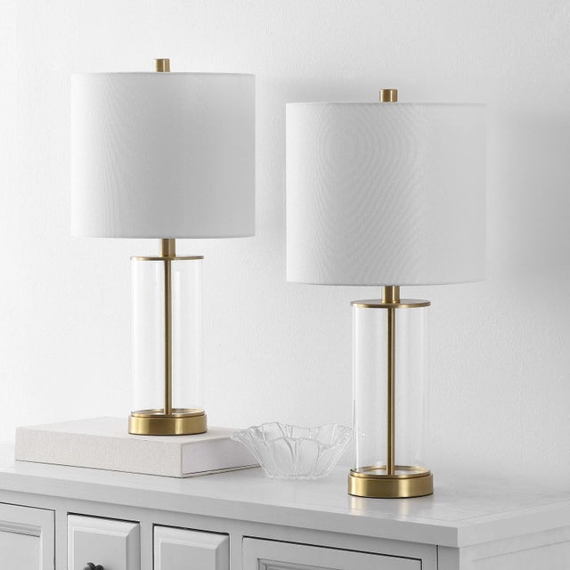 Contemporary Anders Table Lamp in Clear/Brass - a Pair For Sale - Image 3 of 4