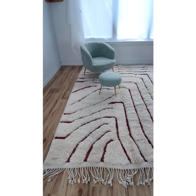 Handmade Moroccan Beni Mrirt Rug, Ivory Oxblood Topographic, 9'9" X 6'8" For Sale - Image 4 of 15