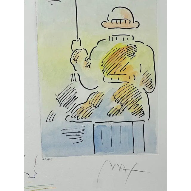 Peter Max Peter Max Umbrella Man III (Angel With Heart/Sailboat) Hand Colored Etching 2018 2018 For Sale - Image 4 of 13