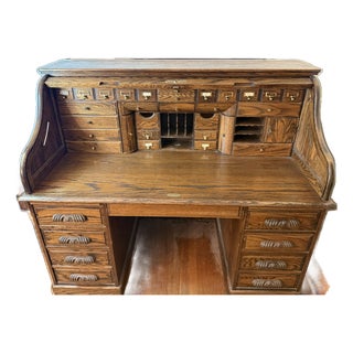 Late 20th Century Oak Rolltop Desk (Oak Crest) With Oak Chair For Sale