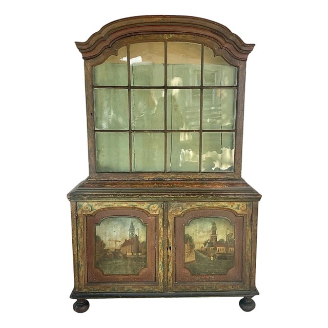 Dutch Colonial 18th Century Polychrome Painted Cabinet For Sale