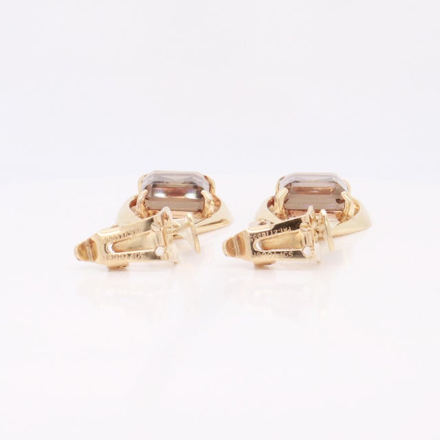 Gold Pair of Ronald H Pearson Modernist 14k Forged Gold & Topaz Earrings For Sale - Image 8 of 13