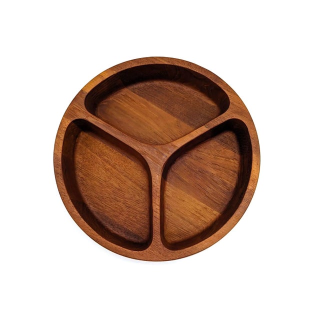 Vintage Dansk Teak Wood Partitioned Nut & Snack Bowl For Sale - Image 9 of 11