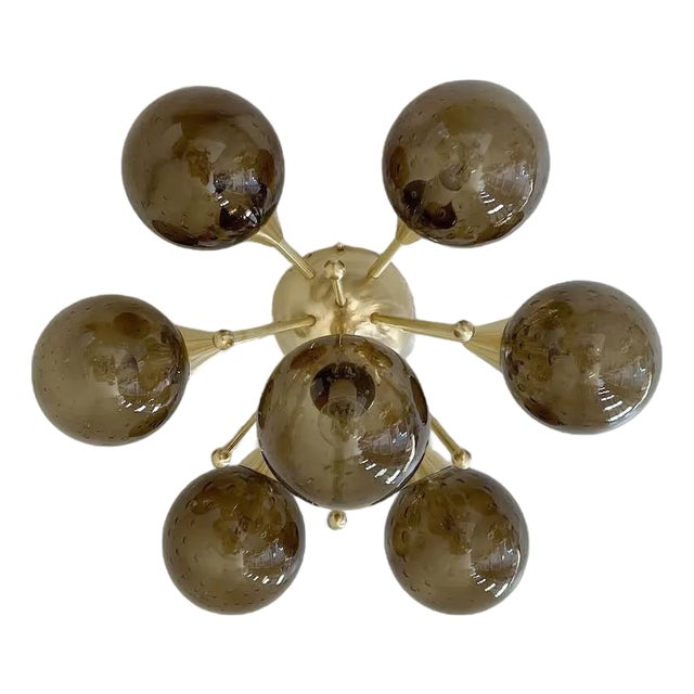 21st Century Chamomile Natural Brass Smoky Bubbles Globe Flush Mount by Fabio LTD For Sale