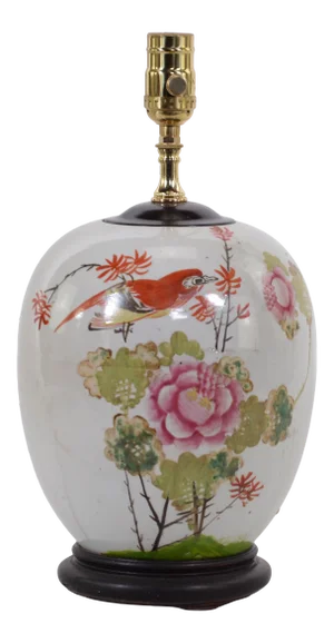 20th Century Chinese Famille Rose Jar Table Lamp With Bird and Peony