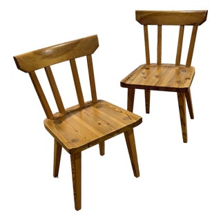 Pair of Scandinavian Pine Dining Chairs – Minimalist Solid Wood, 1970s For Sale
