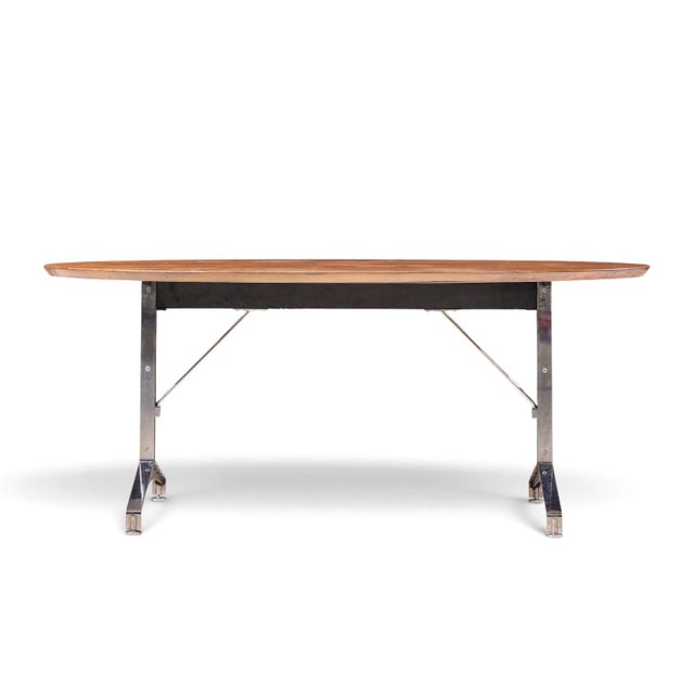 Chrome Imperial Mid Century Oval Walnut and Chrome Desk For Sale - Image 8 of 9