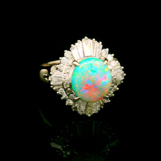 Contemporary Australian Opal Diamond Platinum Burst Ring, Size 7.5 For Sale - Image 3 of 5