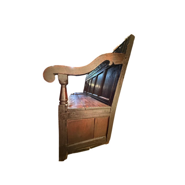 Rare Antique English Oak Bench W/Storage For Sale In Denver - Image 6 of 9