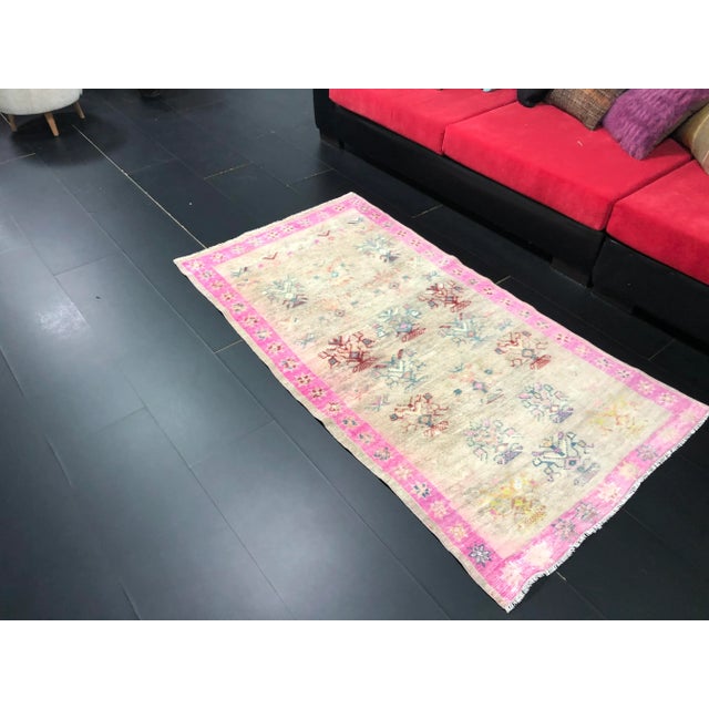 1960s Vintage Turkish Handmade Multicolor Rug For Sale - Image 4 of 11