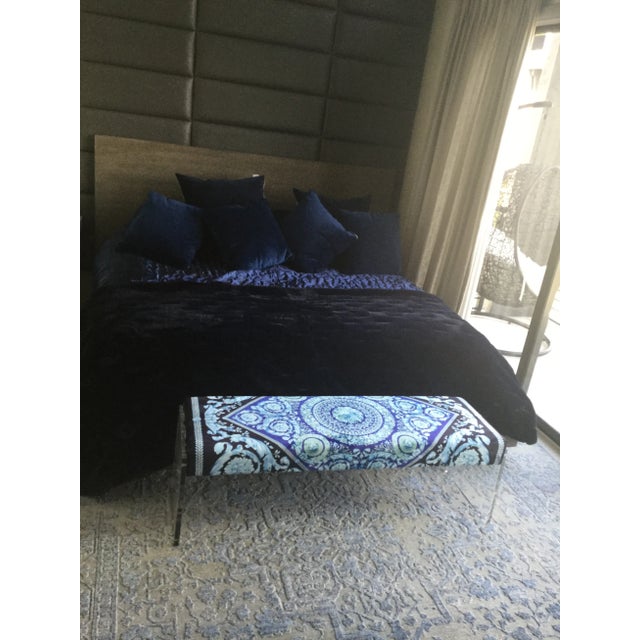 Large Lucite Charles Hollis Style With Versace Upholstery Baroque Blue Black Velvet Show Piece For Sale - Image 10 of 11