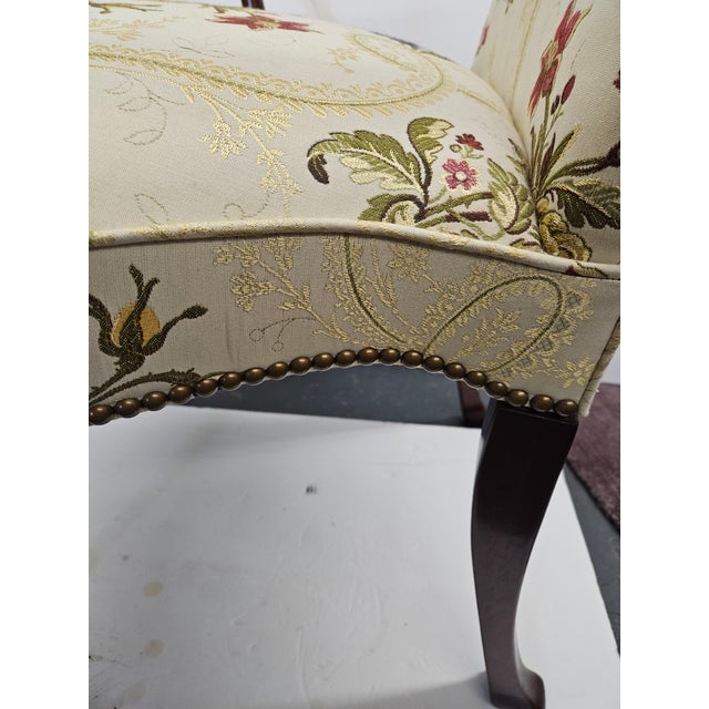 Mahogany Queen Ann Style Chair With Shepards Crook Arms and Custom Scalmandre Silk Upholstery For Sale In Philadelphia - Image 6 of 7