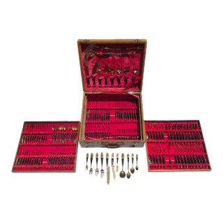 1950s Rosewood and Brass Siam Flatware Boxed Set - Service for 12, 144-Pieces For Sale