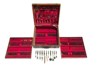 1950s Rosewood and Brass Siam Flatware Boxed Set - Service for 12, 144-Pieces
